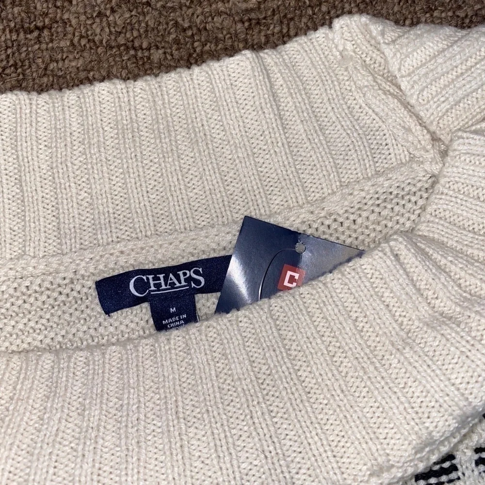 NWT CHAPS BLACK & CREAM FAIR ISLE SWEATER SZ M